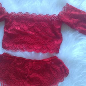 Gigi red lace bandeau crop top bralette lingerie set, red lingerie set, valentines gift for her image 3