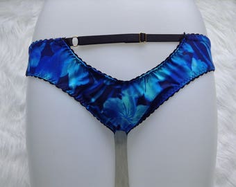 blue floral scuba cut out panties