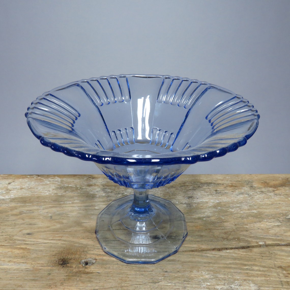Brockwitz Blue Glass Fruit Bowl Pressed Depression Glass Etsy