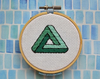 Penrose Triangle - 3" Hooped Cross Stitch