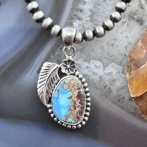 Sterling Silver Southwestern Style Golden Hill Turquoise Leaves Decorated Pendant For Women