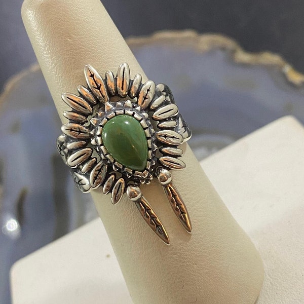 Carolyn Pollack Sterling Silver Green Turquoise Chief Feather Headdress Ring For Women