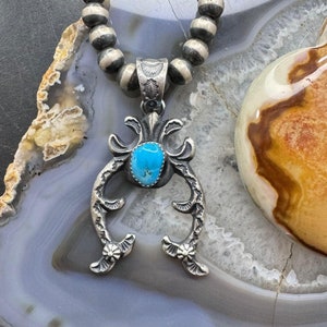 Kevin Billah Sterling Silver Kingman Turquoise Decorated Unisex Naja Pendant #3, Native American Indian Jewelry, Gift For Her, Gift For Him