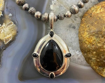 Carolyn Pollack Southwestern Style Sterling Silver Black Onyx Decorated Enhancer Pendant For Women