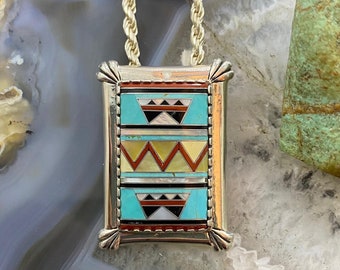 Carolyn Pollack Southwestern Style Sterling Silver Multistone Inlay Rug Pendant/Brooch For Women