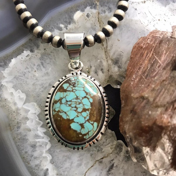 Sterling Silver Oval Kingman Turquoise Pendant For Women, Native American Indian Jewelry, Gift For Her, Gift For Wife