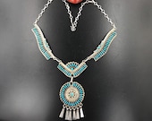 Nelson Harry Needlepoint Turquoise Necklace for Women, Zuni Vintage Ceremonial Dangle Necklace Native American Indian Jewelry
