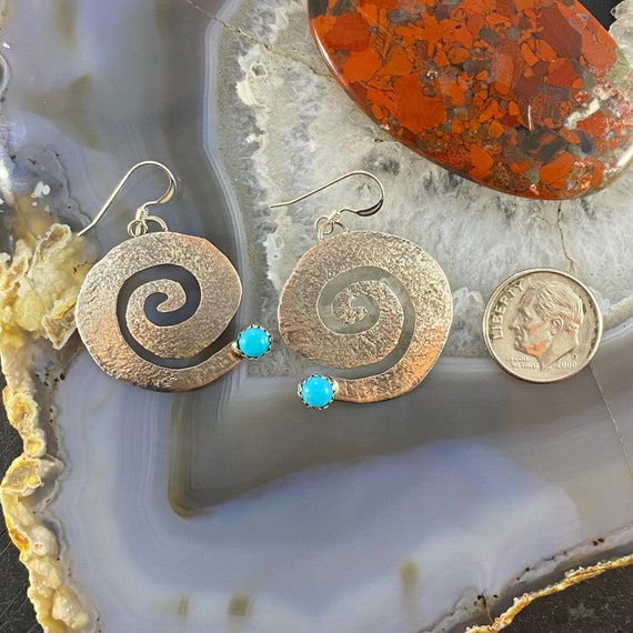 Brad Panteah Sterling Turquoise Hammered Spiral Dangl… Gem