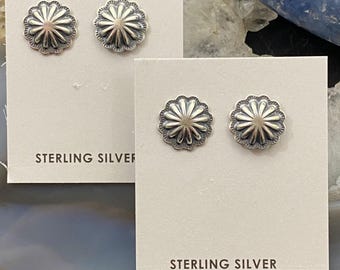 Sterling Silver Repoussé Concho Stud Earrings For Women (1 Pair)