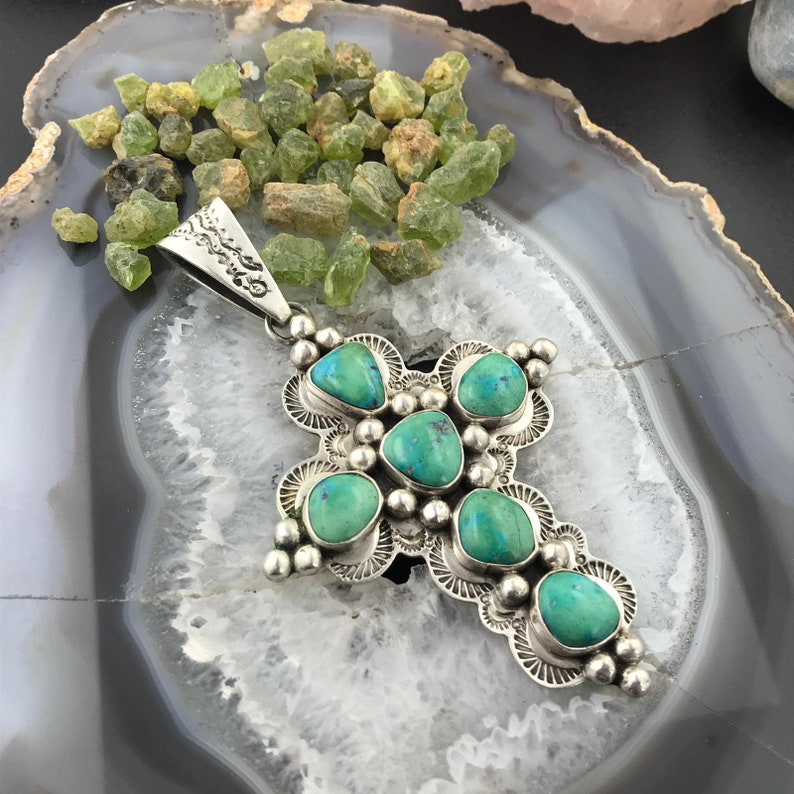 Native American Religious Symbol Mike Platero Sterling Silver Turquoise Cross Pendant Pendant necklace For Women or Men
