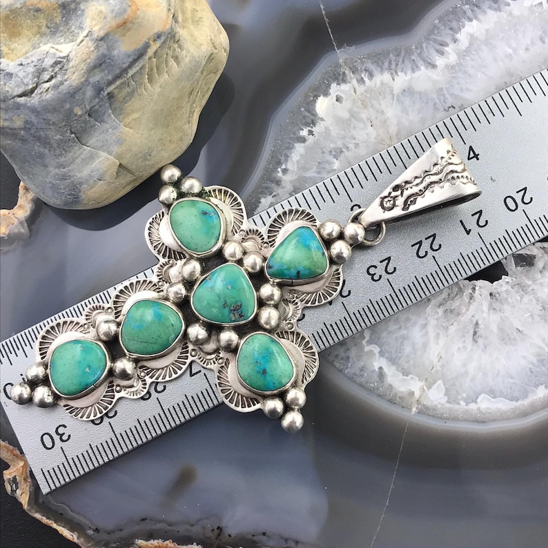 Native American Religious Symbol Mike Platero Sterling Silver Turquoise Cross Pendant Pendant necklace For Women or Men
