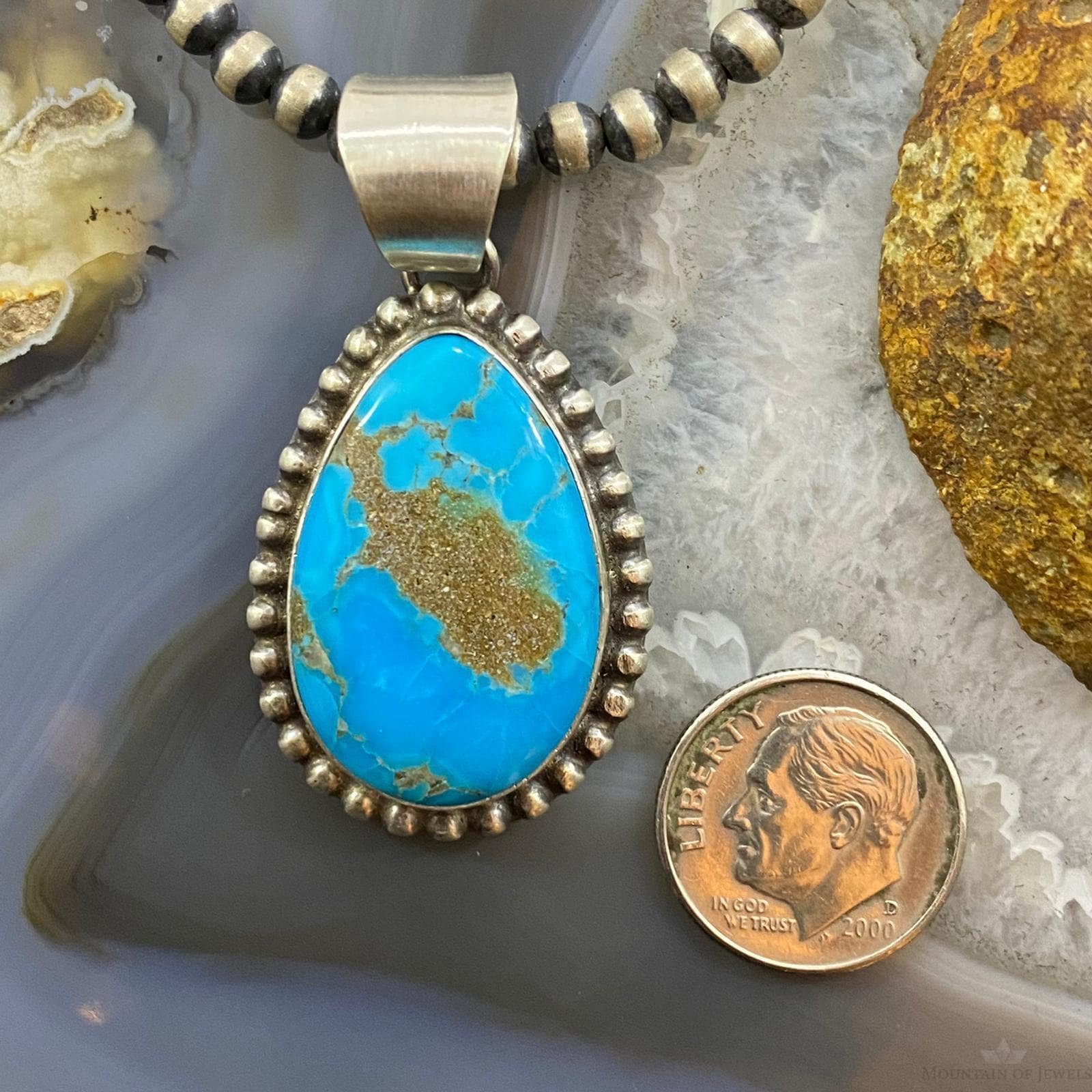 Samson Edsitty Sterling Silver Turquoise Teardrop Decorated