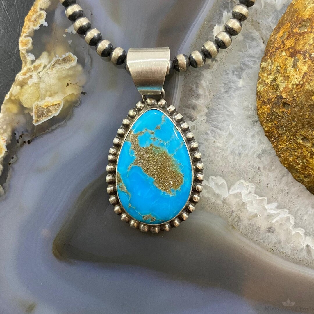 Samson Edsitty Sterling Silver Turquoise Teardrop Decorated