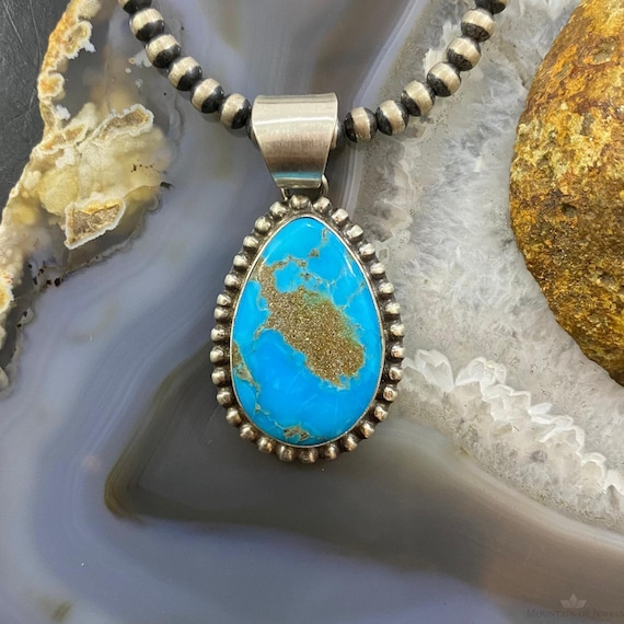 Samson Edsitty Sterling Silver Turquoise Teardrop Decorated