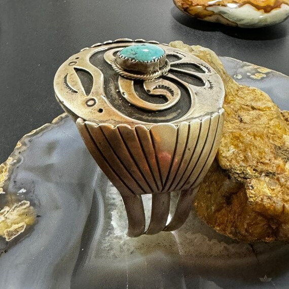 Silver Heavy and Solid Turquoise Overlay Unisex B… - image 6