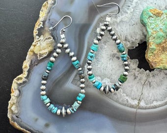 Sterling Silber südwestlichen Stil Navajo Perle & Türkis Perle Creolen für Frauen