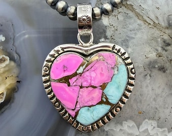 Sterling Silber Southwestern Style Cotton Candy Herz Anhänger für Frauen # 1