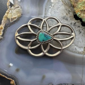 Vintage Nellie Tso Silver Turquoise Sand Cast Brooch For Women, Native American Indian Jewelry, Gift For Her