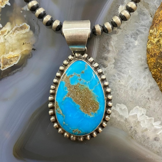 Samson Edsitty Sterling Silver Turquoise Teardrop Decorated