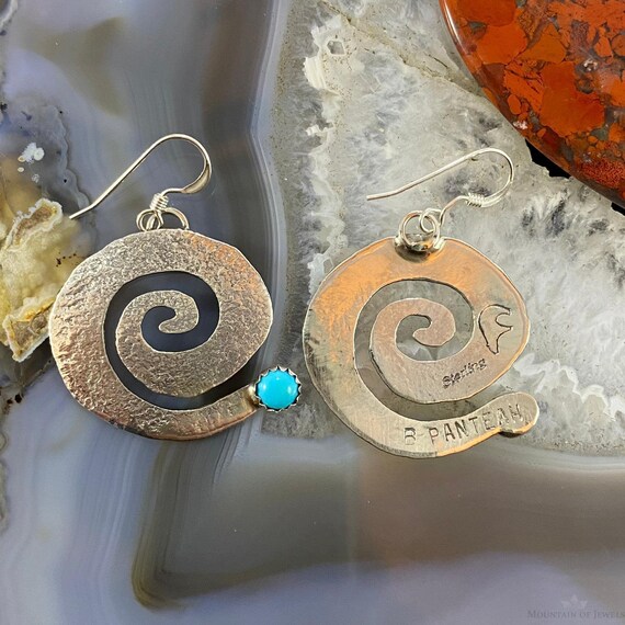 Brad Panteah Sterling Turquoise Hammered Spiral Dangl… Gem