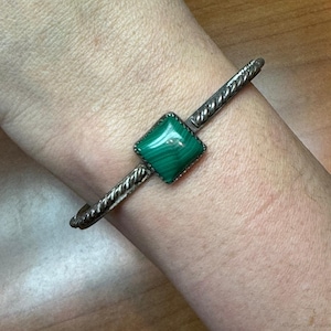 Vintage  Silver Square Malachite Decorated Bracelet For Women, Native American Indian Jewelry, Gift For Mother, Gift For Wife