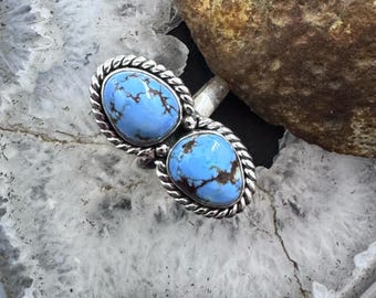 Anillo de plata esterlina estilo suroeste con turquesa Golden Hill 2, tamaño 8,75 para mujer