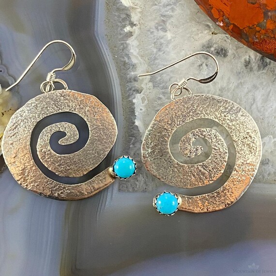 Brad Panteah Sterling Turquoise Hammered Spiral Dangl… Gem