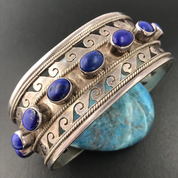 Vintage Sterling Silver Lapis Bracelet  Cuff