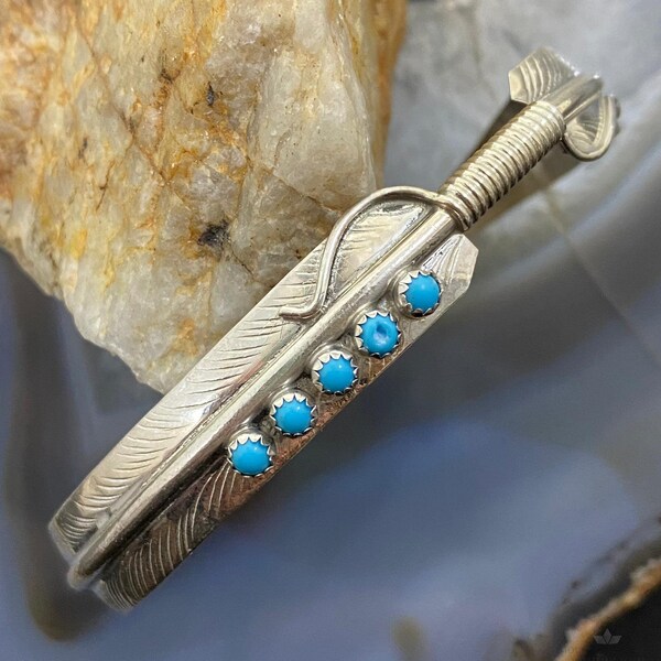 Sterling Silver Light Weight Feather Snake Eyes Turquoise Bracelet For Women, Native American Indian Jewelry, Gift For her