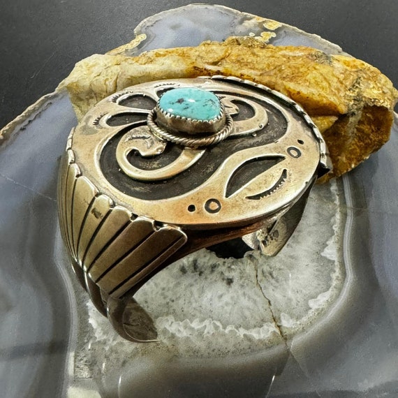Silver Heavy and Solid Turquoise Overlay Unisex B… - image 5