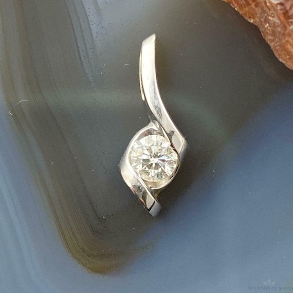 14K White Gold and Diamond Tiny Dainty Pendant For