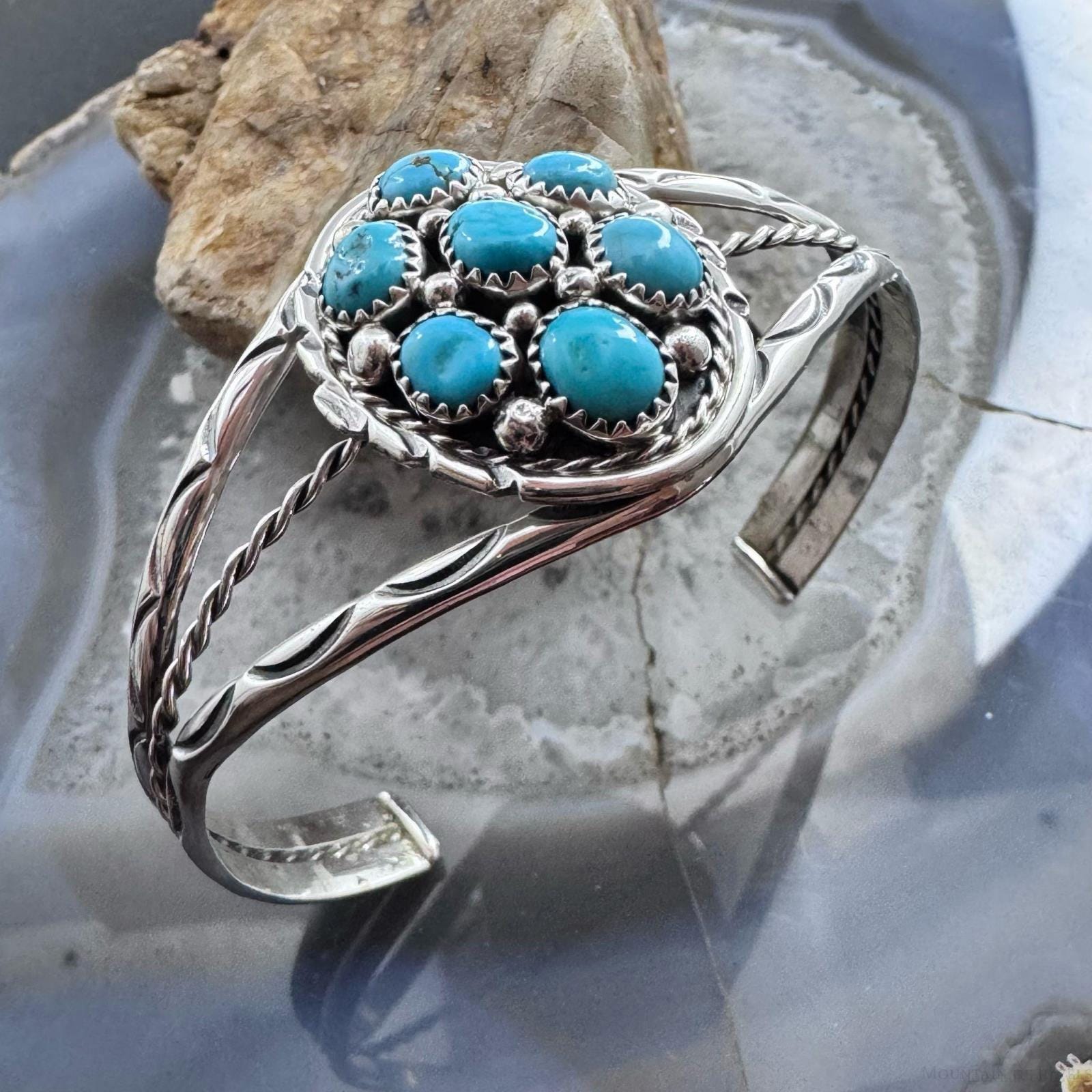 Melvin Chee Sterling Silver Kingmanturquoise Cluster Bracelet for