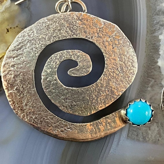 Brad Panteah Sterling Turquoise Hammered Spiral Dangl… Gem