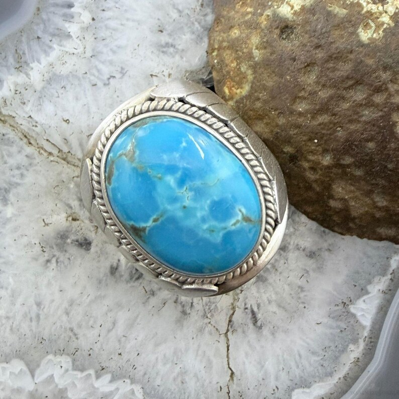 Sterling Oval Kingman Turquoise Shield Ring Size 11.25 for Men, Native ...