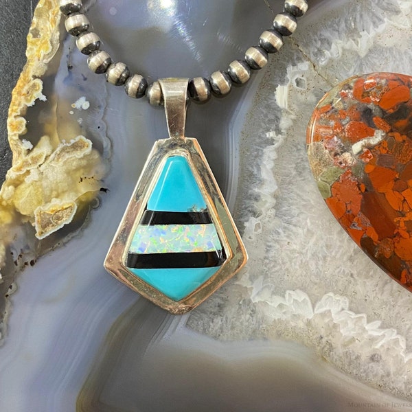 Christine Wolf Southwestern Style Sterling Silber Türkis, Opal, Onyx Inlay Drachenanhänger für Frauen, Geschenk für Mutter, Geschenk für sie