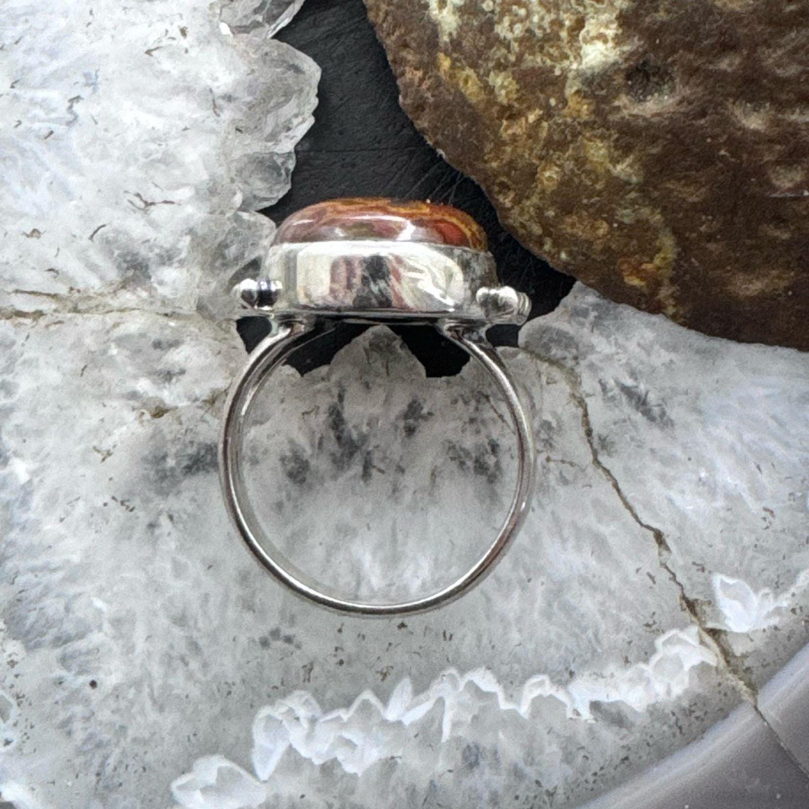 Bague Ovale Réglable En Argent Sterling - Agate Marron, Blanc, Gris - Occasion