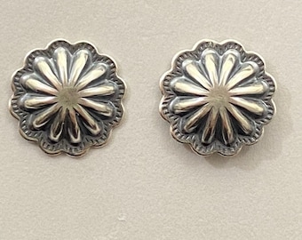 Sterling Silver Repousse Concho Stud Earrings For Women (1 Pair) Perfect Gift