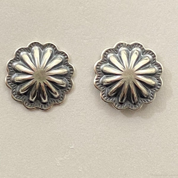 Sterling Silver Repousse Concho Stud Earrings For Women (1 Pair) Perfect Gift