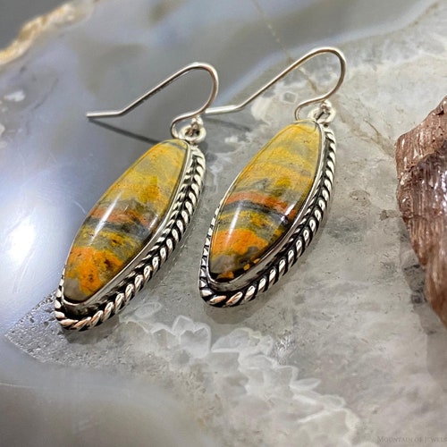 Sterling Silver Bumblebee Jasper Dangle Earrings For Women, Native American Indian Jewelry, Gift For Mother, shops Gift For Wife