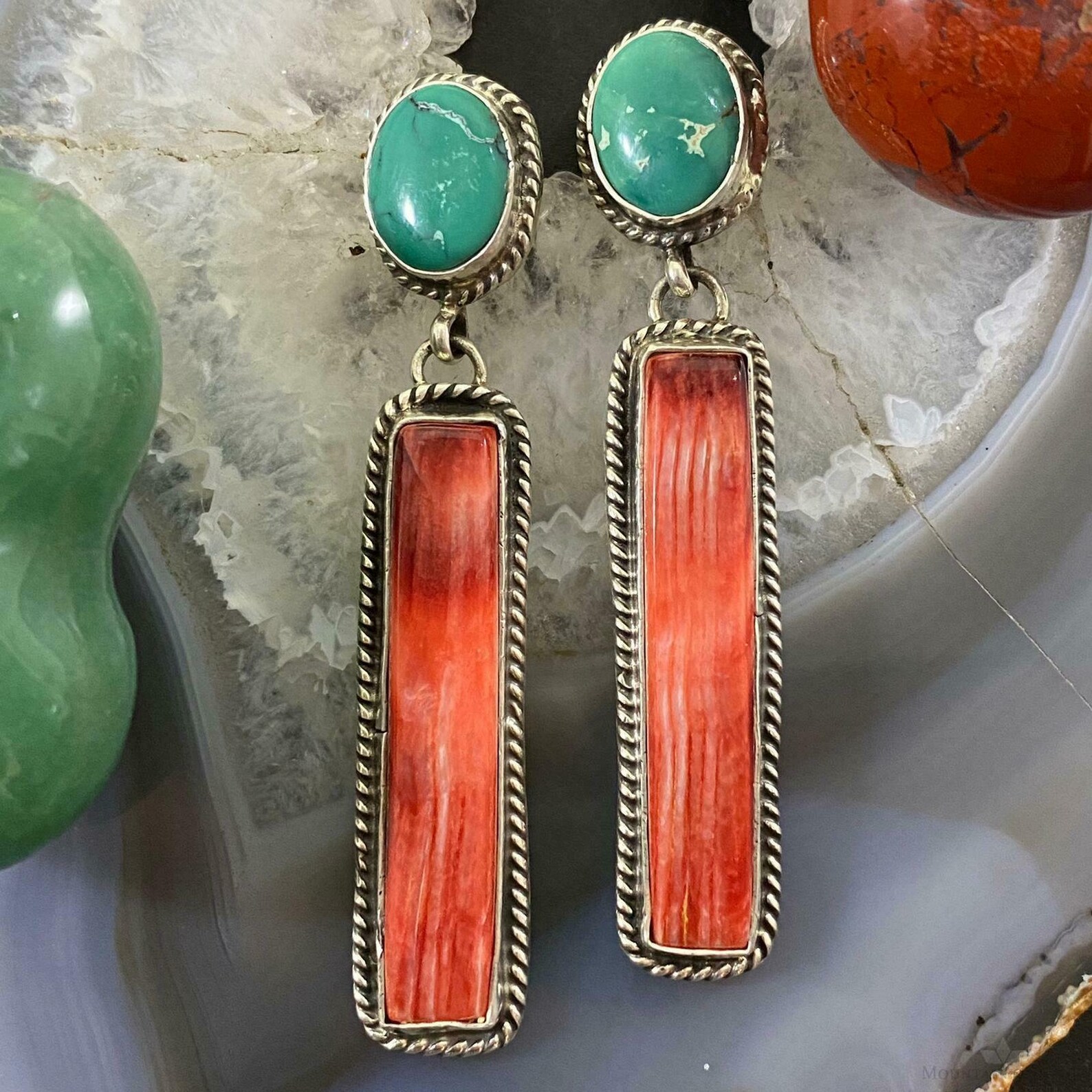 Marcella James Sterling Silver Turquoise and Spiny Oyster Post Etsy