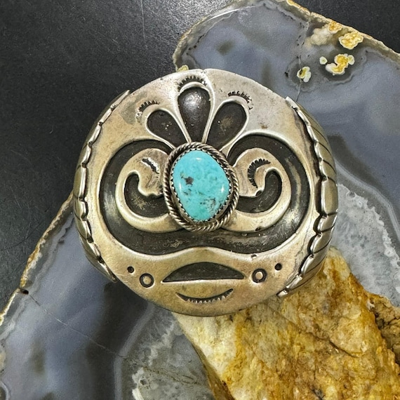 Silver Heavy and Solid Turquoise Overlay Unisex B… - image 1