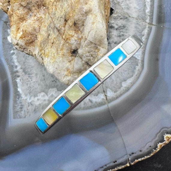 Outstanding Vintage Native American Navajo 8 Inlay Turquoise Squares Sterling Silver Cuff Outstanding Vintage Native American Navajo 8 Inlay Turquoise Squares Sterling Silver Cuff