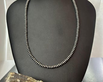 22mm Navajo Pearl Sterling Silver Graduated Beads Necklace 22.5