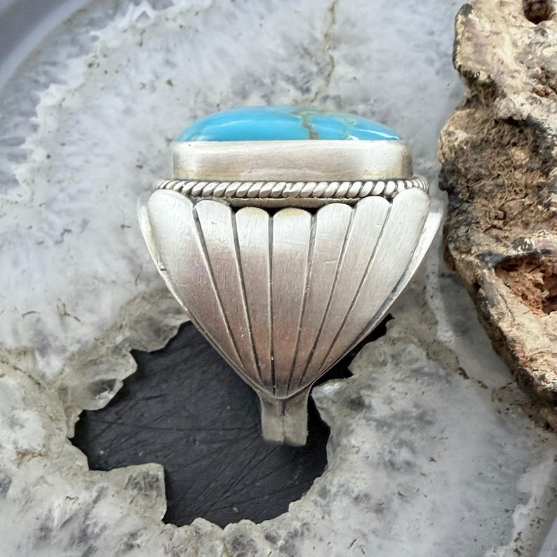 Sterling Silver Square Kingman Turquoise Shield Ring Size 11.25 for Men ...