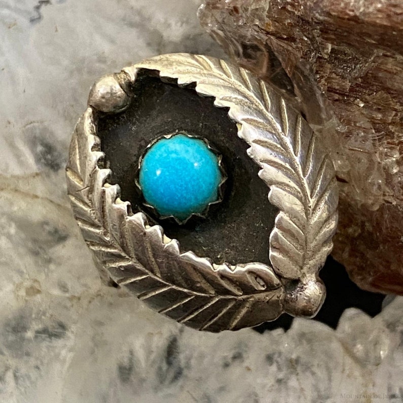 Vintage Silver Turquoise Shadow Box Ring Size 8.75 for Women, Native