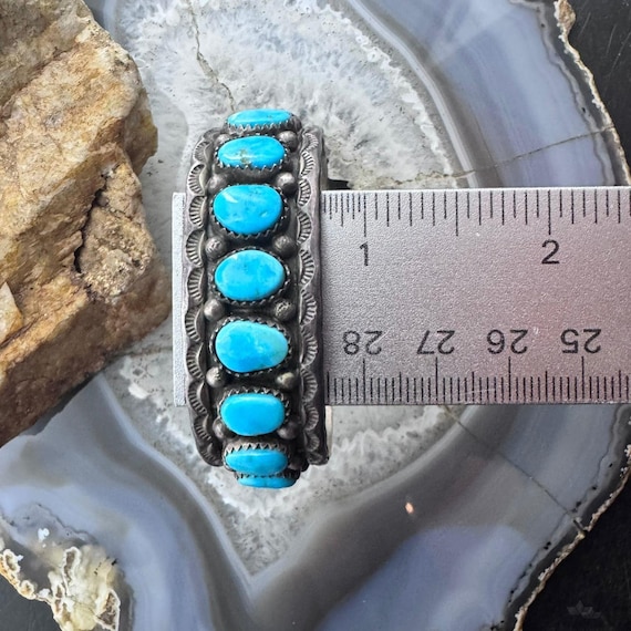 Tim Yazzie Vintage Sterling Silver Turquoise Row Bracelet for