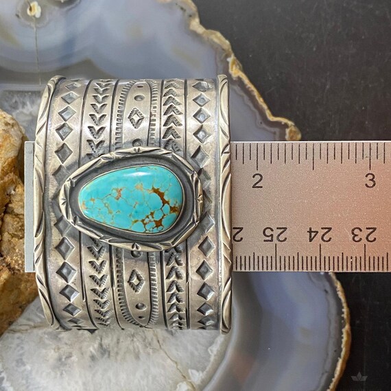 Tawney Cruz-willie Sterling Silver Turquoise Stamped Wide Bracelet