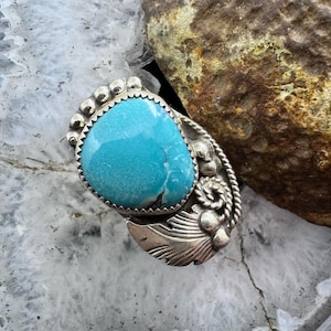 Silver Ray Sterling Silver Turquoise Decorated Leaves Ring Size 6 For Women, Native American Indian Jewelry, Gift For Her