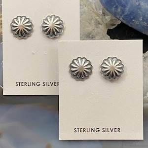 Sterling Silver Repoussé Concho Stud Earrings For Women (1 Pair) Perfect Gift
