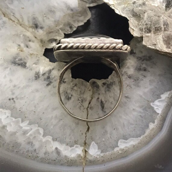 Vintage Silver Rectangle Onyx Split Shank Ring Si… - image 8